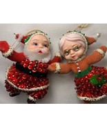 Vintage Bead Sequin Push Pin Christmas Tree Ornament Mr Mrs Clause Seque... - $34.65