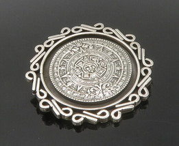 AVG TAXCO 925 Silver - Vintage Mayan Aztec Sun Calendar Brooch Pin - BP6939 - £68.17 GBP