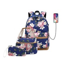 Ladies Canvas Backpack  Print 3pcs Set Outdoor Female Middle School Student Bag  - £93.13 GBP