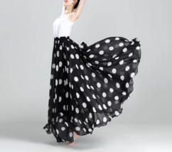 Black and White Polka Dot Chiffon Skirt Summer Beach Chiffon Skirt Plus Size  image 3