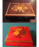 Music Box Trinket Inlay Red Brown Inside Red  Velvet  &quot;Torna A Sorrento&quot;... - $102.57 CAD