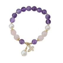 New Butterfly Pendant Purple Pink Crystal Natural Freshwater Pearls Beaded Brace - £16.51 GBP