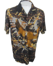 Utility vintage Men Hawaiian camp shirt pit to pit 23 M abstract eagle 90s anime - £19.34 GBP