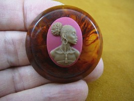 CA10-70) RARE African American LADY brown + dark pink CAMEO bakelite Pin Pendant - £34.38 GBP