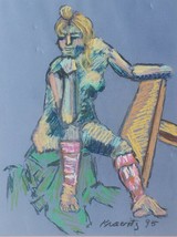 1995 Original &amp; Rare Signed Kravitz Color Pastel Nude Woman Portrait Cub... - £454.97 GBP