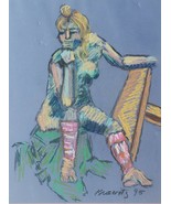 1995 Original &amp; Rare Signed Kravitz Color Pastel Nude Woman Portrait Cub... - €576,16 EUR