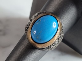 Womens Vintage Estate Sterling Silver Turquoise Ring 12.4g E6724 - £46.51 GBP