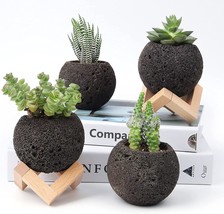 Set Of 4 Natural Lava Stone Succulent Pots, 2X15X5In Mini Succulent Planters For - £31.95 GBP