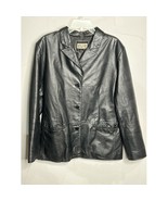 CLIO Women’s Black Leather Blazer Jacket Size Large Button-Front Profess... - $35.99