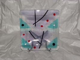 Signed W.M. Appleton Fused Bubble Abstract Designs Art Glass 6&quot; sq - £27.30 GBP