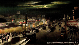 Coney Island New York Postcard Surf Ave At Night Pabst Hotel Panama Canal Cars - £16.33 GBP