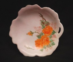 Old Vintage Ebbers Porcelain Leaf Shaped Candy Trinket Dish Orange Floral Japan - £8.54 GBP