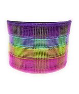 Vibrant Rainbow Four Color 4&quot; Metallic Deco Mesh Ribbon Roll (Purple, Bl... - £12.26 GBP