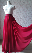 RED Chiffon Maxi Skirt Womens Full Long Chiffon Summer Wedding Bridesmaid Skirt image 3