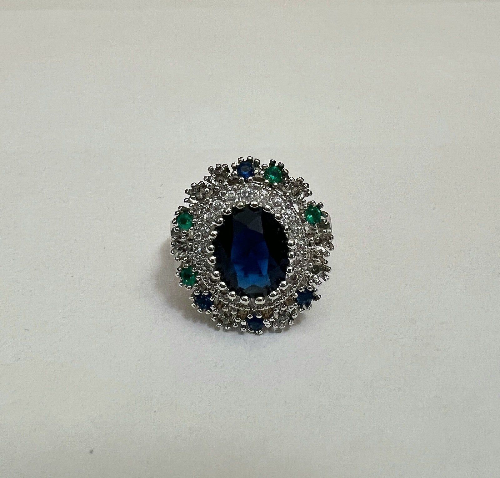 Blue Flower Type Ring Silver Colored Band Size 8-10 Approx Item image 2