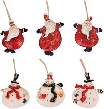 Christmas Santa Hanging Ornament Resin Snowman Decor Set of 6, 3X2.5 Inch Rustic - £11.23 GBP