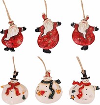 Christmas Santa Hanging Ornament Resin Snowman Decor Set of 6, 3X2.5 Inch Rustic - £11.06 GBP