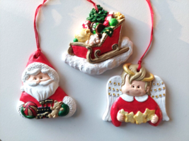 Handpainted Christmas Tree Ornaments Ceramic Santa Angel Red White lot Set - €5,10 EUR