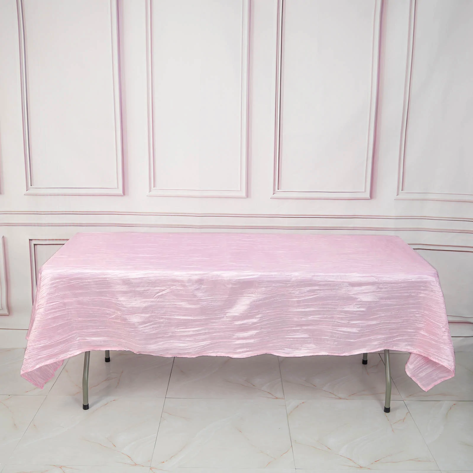 Pink - 60&quot;X102&quot; Accordion Crinkle Taffeta Rectangular Tablecloth - £25.15 GBP
