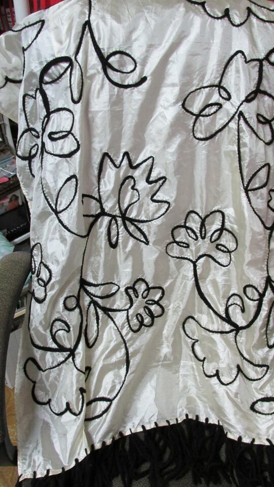 Primary image for ""IVORY WITH LARGE BLACK FLORAL OUTLINE"" - TABLECLOTH, WRAP, THROW - GIFT IDEA