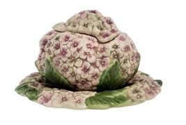 RARE Hydrangea Figural 3D Tureen with Lid &amp; Plate Purple Green Floral style - $28.01
