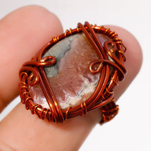 Rhodochrosite Gemstone Ethnic Wire Wrapped Handcrafted Copper Ring 6.25&quot; SA 639 - $4.99