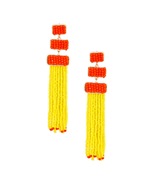 Tassel Yellow Orange Bead Long Earrings for Women - £24.77 GBP