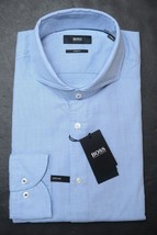 HUGO BOSS Herren Jemerson Slim Fit Weich Line Blau Gepunktet Kleid Hemd 41 16 - £51.42 GBP