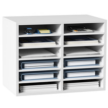 VEVOR Wood Literature Organizer Adjustable File Sorter 12 Compartments White - £66.66 GBP