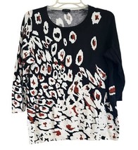 Talbots Black Artsy Print Sweater L Lightweight 3/4 Sleeve Art Deco Pull... - $16.71