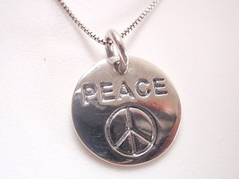 Peace Symbol Pendant Says PEACE 925 Sterling Silver - £7.93 GBP