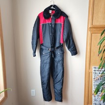 Vintage 70s 80s Mens Medium JC Penny Snowmobile Snow Suit Black Red Made... - £33.62 GBP