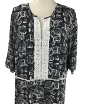 Merona Woman&#39;s Tunic Dress Blouse Top Geometric Elephant Lace XXL Black ... - £23.97 GBP