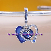 2022 Release Sterling Silver Celestial Shooting Star Heart Double Dangle Charm - £13.12 GBP