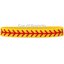 2 Softball Silicone Wristbands - Two Yellow Bracelets with Red Thread Debossed - £4.59 GBP