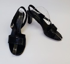 Brighton Womens Shoes Black Heels Sandals Snake Texture Slip On Rivoli Size 9 M - £35.65 GBP