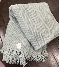 Pottery Barn Textured Basketweave Knit Throw Blanket 50&quot;x70” Light Green... - £31.25 GBP