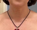 Red Glass Small Heart Necklace Deep Red Puffy Heart Pendant Valentines Day - $15.79