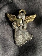 VTG  Gold Silver Tone Angel Pin Scarf Jacket Blouse Liz Claiborne Brooch Badge - $19.99