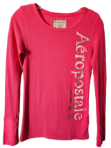 Aeropostale Womens Juniors Shirt Size Med Bright Pink Waffle Knit L/S Excellent - £7.82 GBP