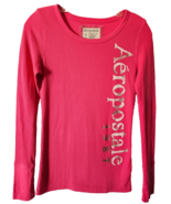 Aeropostale Womens Juniors Shirt Size Med Bright Pink Waffle Knit L/S Ex... - £7.82 GBP