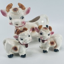 MCM Horned Bull Cow W Cowbell Colorful Coffee Creamer Salt Pepper Set Milk VTG - $34.25