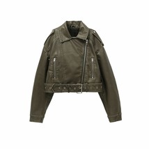 RARF 2023 New style Women&#39;s washed leather jacket with belt, short coat with dow - £60.37 GBP