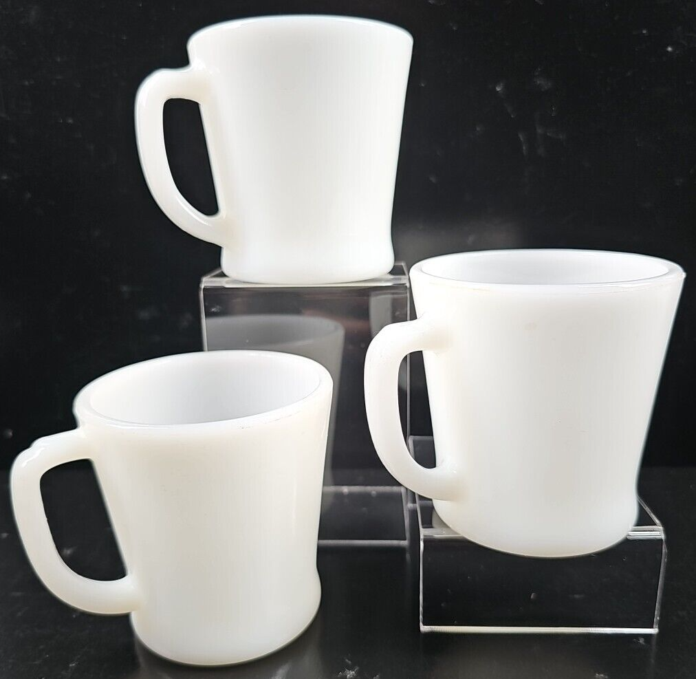 3 Anchor Hocking Fire King Anchorwhite Mug Set Vintage Milk Glass Coffee... - $36.60