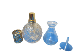 Cut Glass Diffuser With Heavy Ornate Topper Plastic Funnel Glass Bottle ... - $33.66