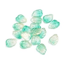10 Glass Leaf Beads Green Jewelry Supplies 14mm Fall Trees Transparent - $3.59
