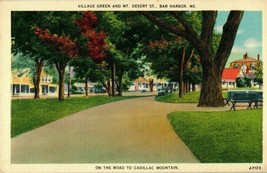 Village Green and Mt Desert St Bar Harbor Maine Postcard - £5.78 GBP