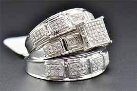 2.00 CT. T.W Round Diamond His Her Wedding Band Trio Ring Set 14K White Gold Fn - £107.34 GBP
