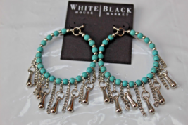 White House Black Market French Wire Earrings Silver W Turquoise Beads Hoops - £14.18 GBP