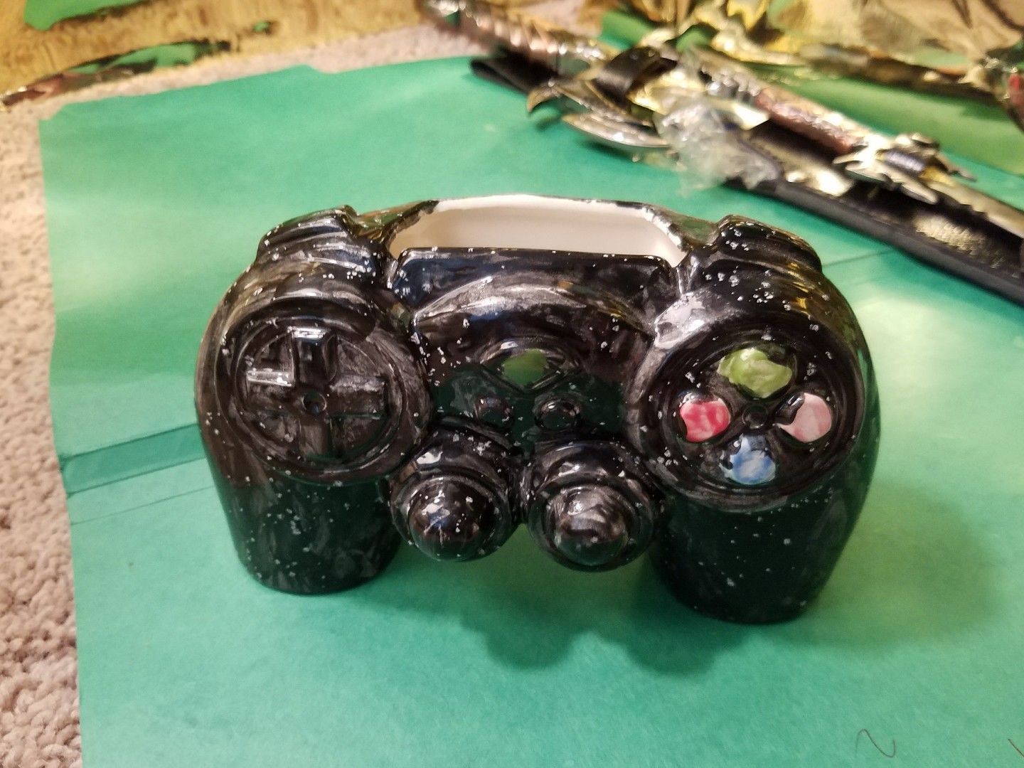 porcelain black Xbox game controller custom hand-painted decor display h... - $0.98